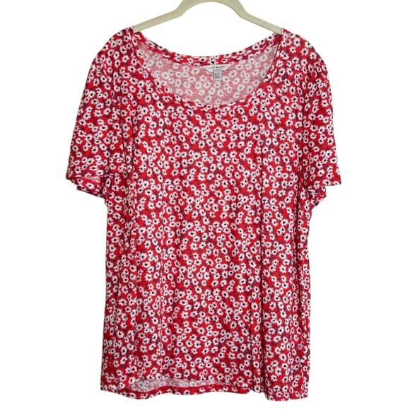 Lucky Brand Tops - Lucky Brand Womens Knit Top XL Red White Floral Print Scoop Neck Cotton Modal